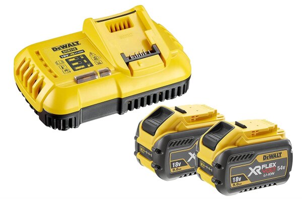 DEWALT 54 Volt / 162 Wh XR FLEXVOLT Akku-Starter-Set, inklusive 2 x Akku und 1 x Schnellladegerät DCB118-QW