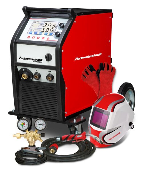 SCHWEISSKRAFT Fahrbarer MIG/MAG-Inverter SYN-MIG 253i SC digital Set