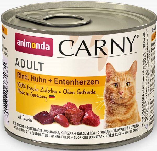 Katzen - Nassfutter ANIMONDA Carny Adult Rind + Huhn + Entenherzen, 200 g