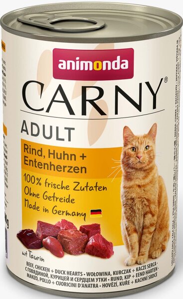 Katzen - Nassfutter ANIMONDA Carny Adult Rind + Huhn + Entenherzen, 400 g