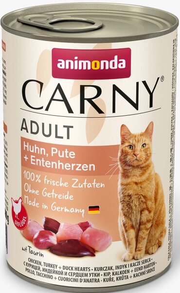 Katzen - Nassfutter ANIMONDA Carny Adult Huhn + Pute + Entenherzen, 400 g