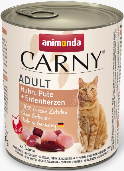 Katzen - Nassfutter ANIMONDA Carny Adult Huhn + Pute + Entenherzen, 800 g
