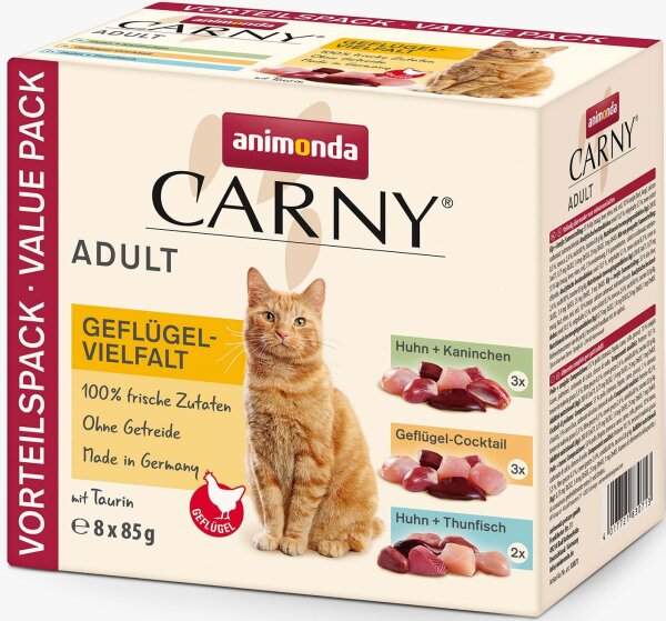 Katzen - Nassfutter ANIMONDA Carny Adult Multipack - Geflügelmix, 8 x 85 g