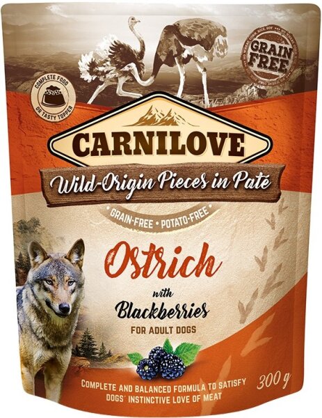 Hunde - Nassfutter CARNILOVE Adult Paté Ostrich & Blackberries, 300 g