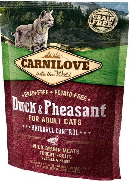 Katzen - Trockenfutter CARNILOVE Adult Duck & Pheasant Hairball Control, 400 g