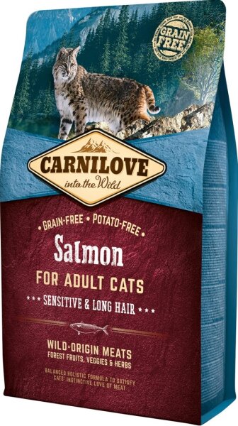 Katzen - Trockenfutter CARNILOVE Adult Salmon Sensitive & Long Hair, 2 kg