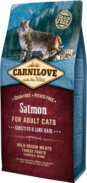 Katzen - Trockenfutter CARNILOVE Adult Salmon Sensitive & Long Hair, 6 kg