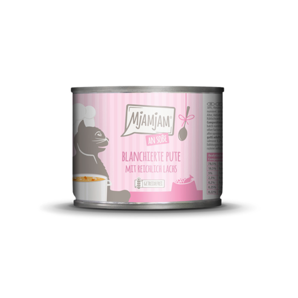Katzen - Nassfutter MjAMjAM Adult Blanchierte Pute mit reichlich Lachs an Soße, 185 g
