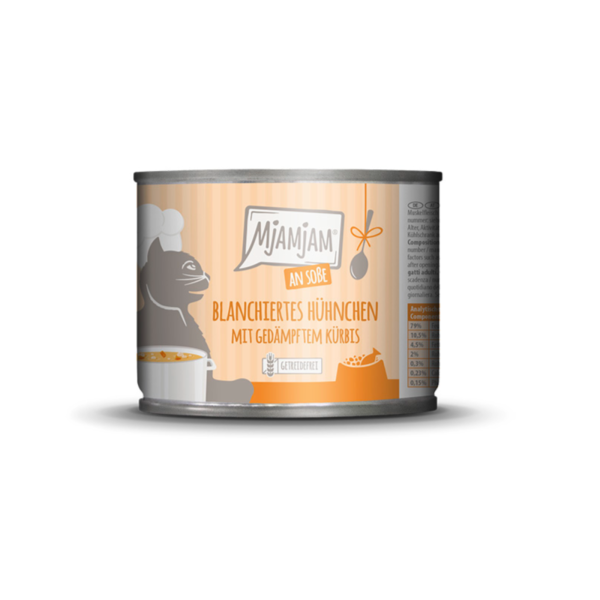 Katzen - Nassfutter MjAMjAM Adult Blanchiertes Hühnchen mit gedämpftem Kürbis an Soße, 185 g