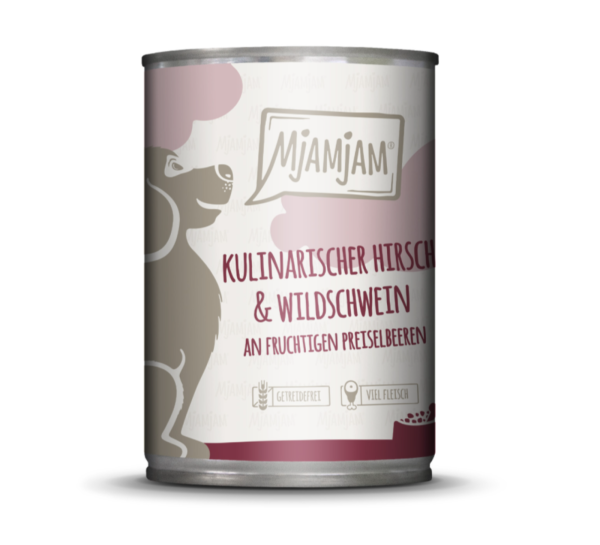 Hunde - Nassfutter MjAMjAM Adult Kulinarischer Hirsch & Wildschwein an Preiselbeeren, 400 g