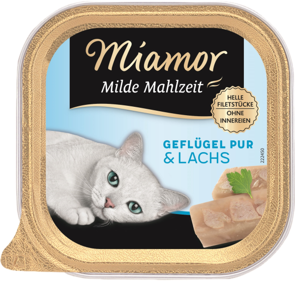 Katzen - Nassfutter MIAMOR Adult Milde Mahlzeit Geflügel pur & Lachs, 100 g