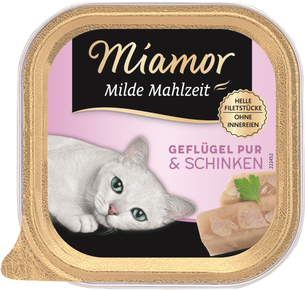 Katzen - Nassfutter MIAMOR Adult Milde Mahlzeit Geflügel pur & Schinken, 100 g