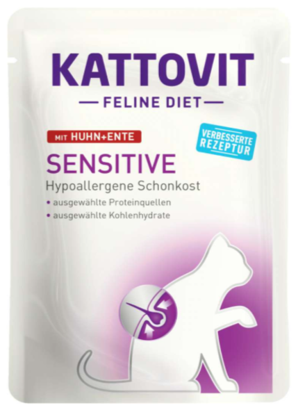 Katzen - Nassfutter KATTOVIT Feline Diet Sensitive Huhn & Ente, 85 g