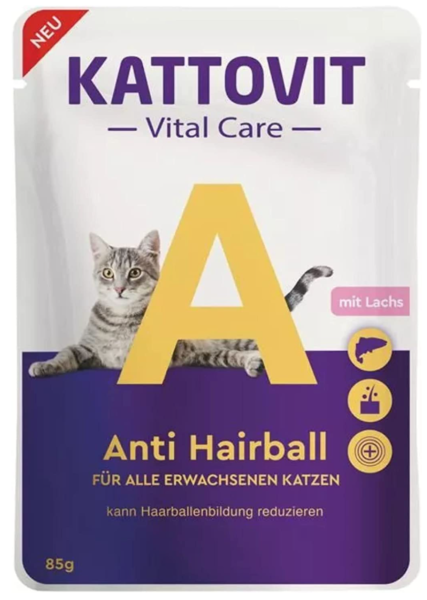 Katzen - Nassfutter KATTOVIT Vital Care Anti Hairball mit Lachs, 85 g