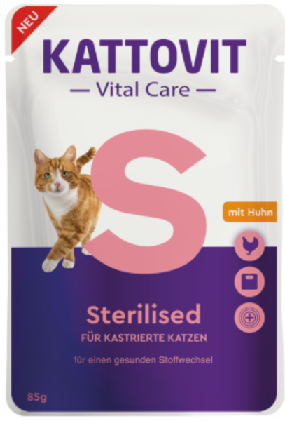 Katzen - Nassfutter KATTOVIT Vital Care Sterilised mit Huhn, 85 g