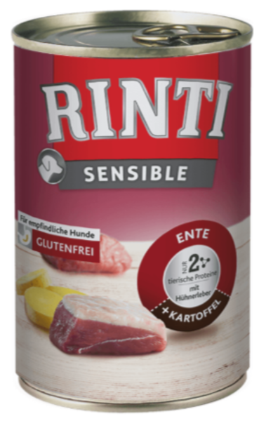 Hunde - Nassfutter RINTI Adult Sensible Ente, Hühnerleber & Kartoffeln, 400 g