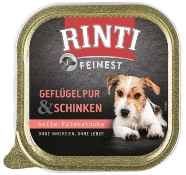 Hunde - Nassfutter RINTI Adult Feinest Geflügel Pur & Schinken, 150 g
