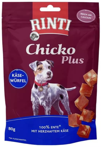 Hunde - Snack RINTI Chicko Plus Käse-Würfel mit Ente, 80 g