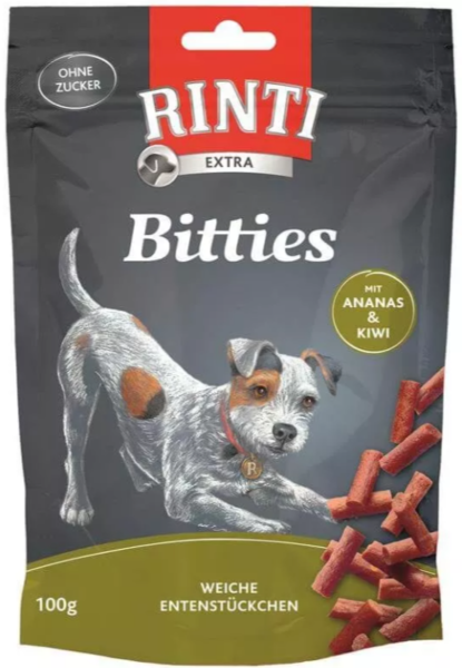 Hunde - Snack RINTI Bitties Ente mit Ananas & Kiwi, 100 g