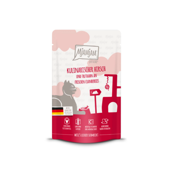 Katzen – Nassfutter MjAMjAM Adult Kulinarischer Hirsch und Truthahn an frischen Cranberries