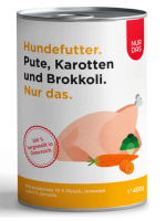 Hunde - Nassfutter NUR DAS Pute mit Karotten und Brokkoli