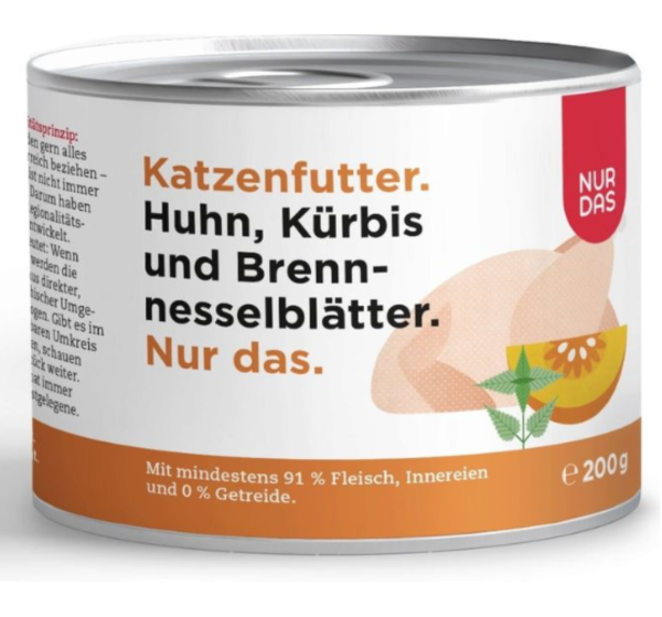 Katzen - Nassfutter NUR DAS Huhn mit Kürbis und Brennnesselblätter