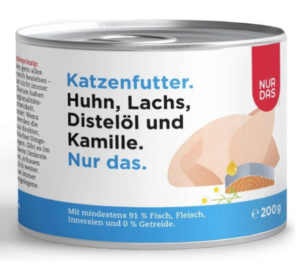 Katzen - Nassfutter NUR DAS Huhn mit Lachs, Distelöl und Kamille