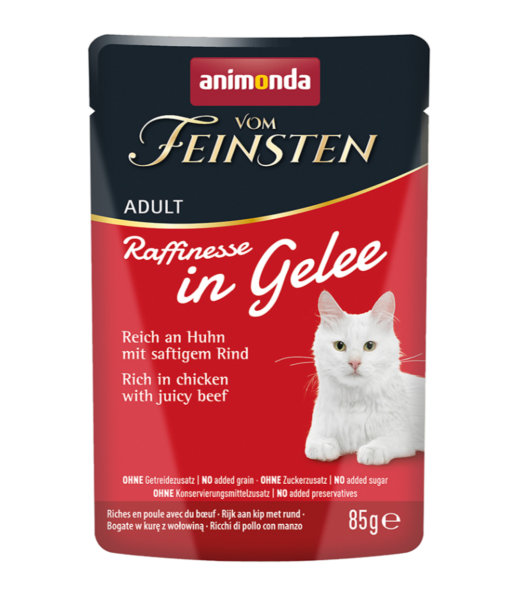 Katzen - Nassfutter ANIMONDA Vom Feinsten Raffinesse in Gelee Adult, Huhn + Rind, 85 g
