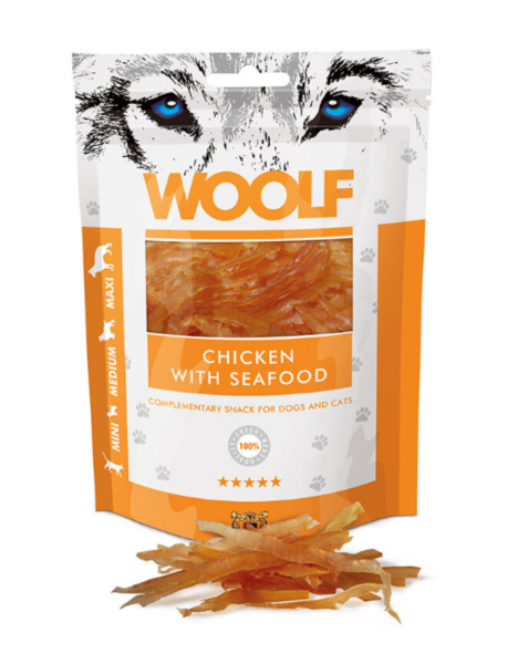 Hunde & Katzen - Snack WOOLF Hühnchen & Meeresfrüchte, 100 g