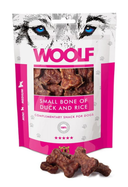 Hunde - Snack WOOLF Kleine Knochen mit Ente & Reis, 100 g