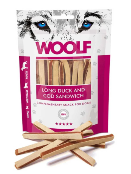 Hunde - Snack WOOLF Weiches Enten - Kabeljau Sandwich, 100 g