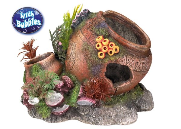 NOBBY Aqua Ornaments "KRUG MIT MUSCHELN" mit Pflanzen, 17,5 x 13,2 x 13 cm