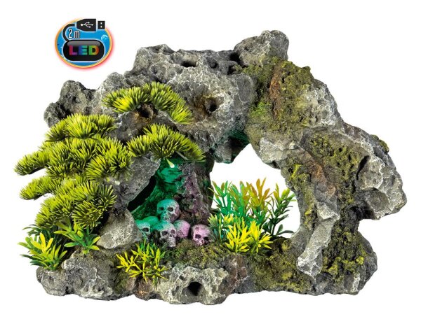 NOBBY Aqua Ornaments "STEIN MIT TOTENKÖPFEN" mit LED, 30,2 x 18,5 x 20,8 cm