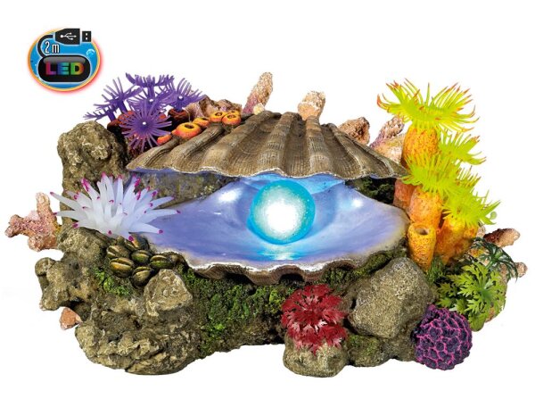 NOBBY Aqua Ornaments "MUSCHEL" mit Pflanzen mit LED, 21,3 x 14,7 x 10,7 cm