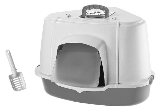 NOBBY Katzen Ecktoilette mit Haube, weiß/grau, 70 x 57 x 48 cm