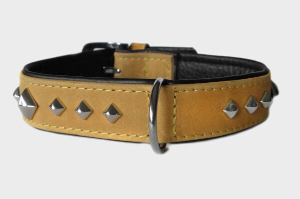 Das Lederband Hundehalsband Roma sand/schwarz, Länge: 45 cm / Breite: 30 mm