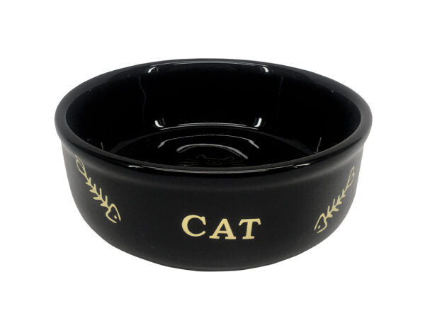 NOBBY Katzen Keramik Schale "Golden Fish Bone", schwarz, Ø 13,5 x 4,5 cm