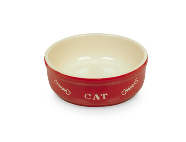 NOBBY  Katzen Keramikschale "CAT", rot/beige, Ø 13,5 x 5 cm