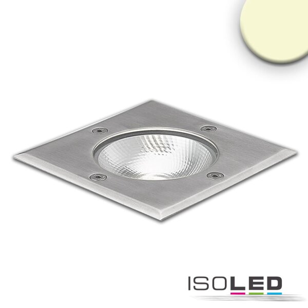 ISOLED Bodeneinbaustrahler, quadr. Edelstahl, IP67, 7W COB, 90°, warmweiß