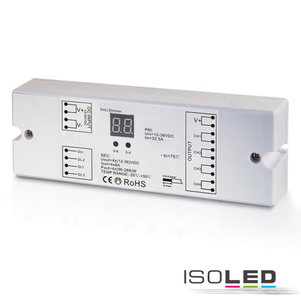 ISOLED DALI DT6 1 oder 4 Adressen PWM-Dimmer, 1 oder 4 Kanal, 12-36V 4x8A, 48V 4x4A