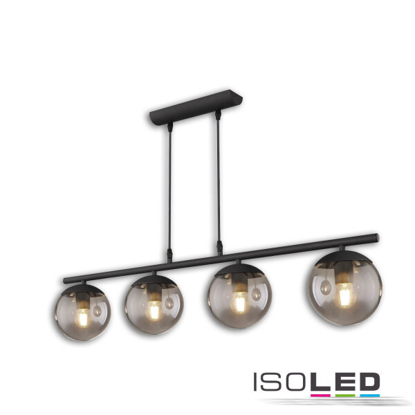 Hängeleuchte Metall schwarz, rund, rauchglas, 4xE27 Fassung, exkl. Leuchtmittel